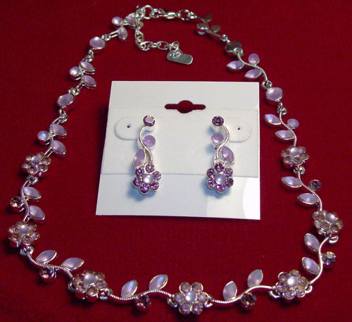 Popular Purple Rhinestone Necklace and Earring set