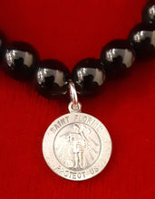 Load image into Gallery viewer, Black Agate Stone Bead Saint Florian Charm Bracelet
