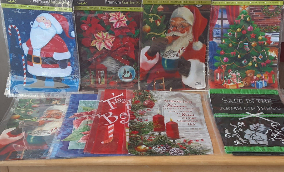 CHRISTMAS IN JULY SALE - SELECTED GARDEN FLAGS NOW ONLY $9 each +tax - "That's 25% to 35% Off.
