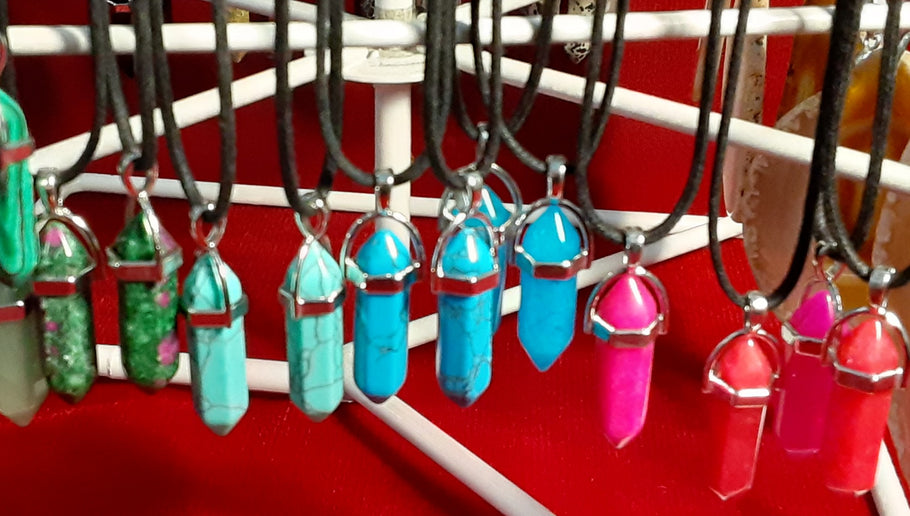 NEW ARRIVALS! Great Stocking Stuffers! STONE POINT CRYSTAL NECKLACES on long black cord - ONLY $7 each