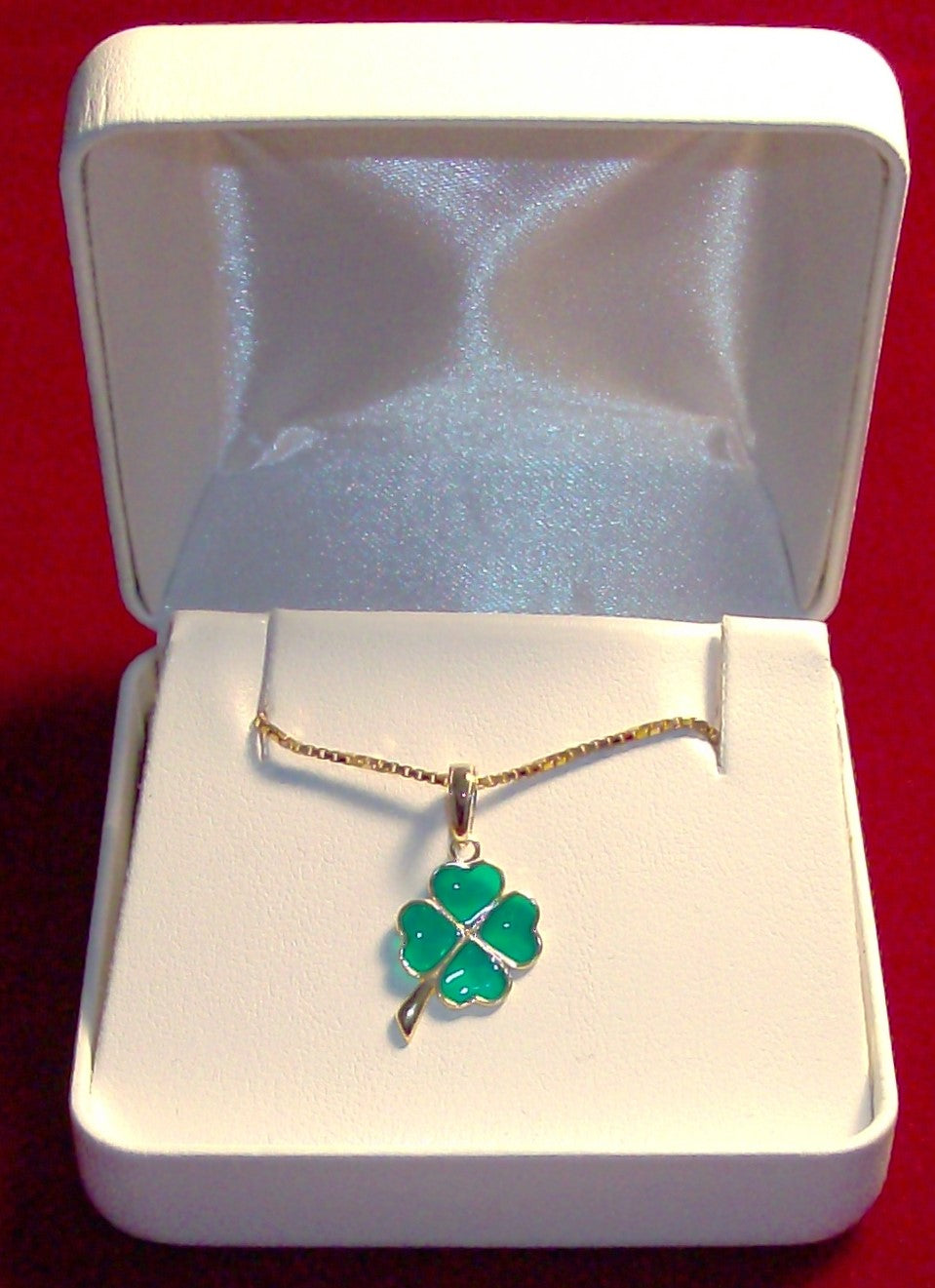 Gold Electroplated Sterling Silver Necklace with 14k Gold Four Leaf Clover