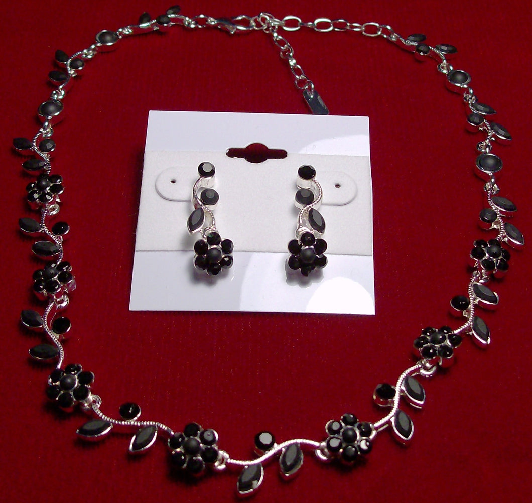 Classic Black Rhinestone Necklace and Earring set