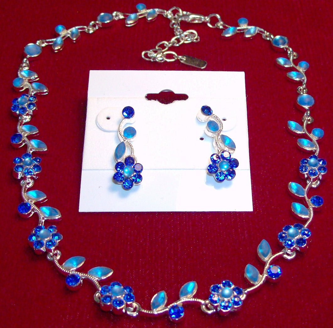 Sapphire Blue Rhinestone Necklace and Earring set