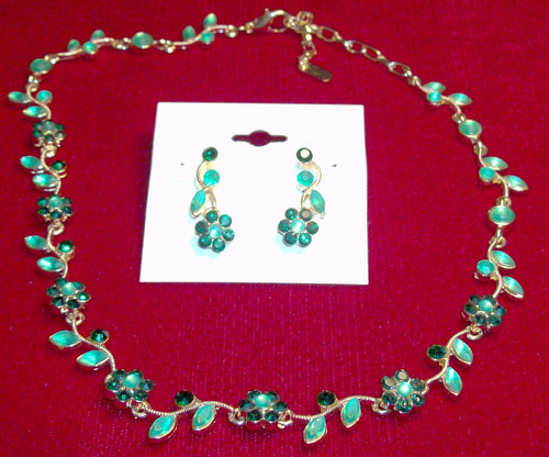 Emerald Green Rhinestone Necklace and Earring set