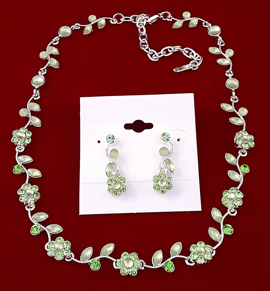 Light Mint Green Rhinestone Necklace and Earring Set