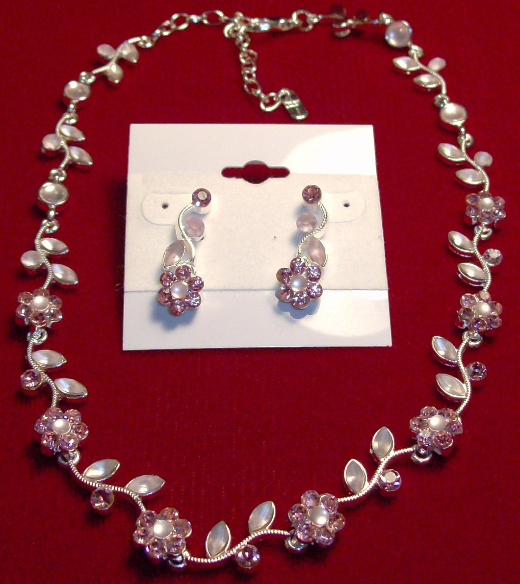 Pretty Pink Rhinestone Necklace and Earring set