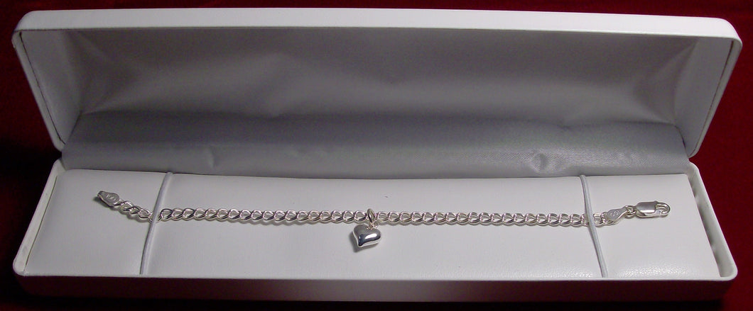 Small Polished Puffed Heart, Sterling Silver Charm Bracelet