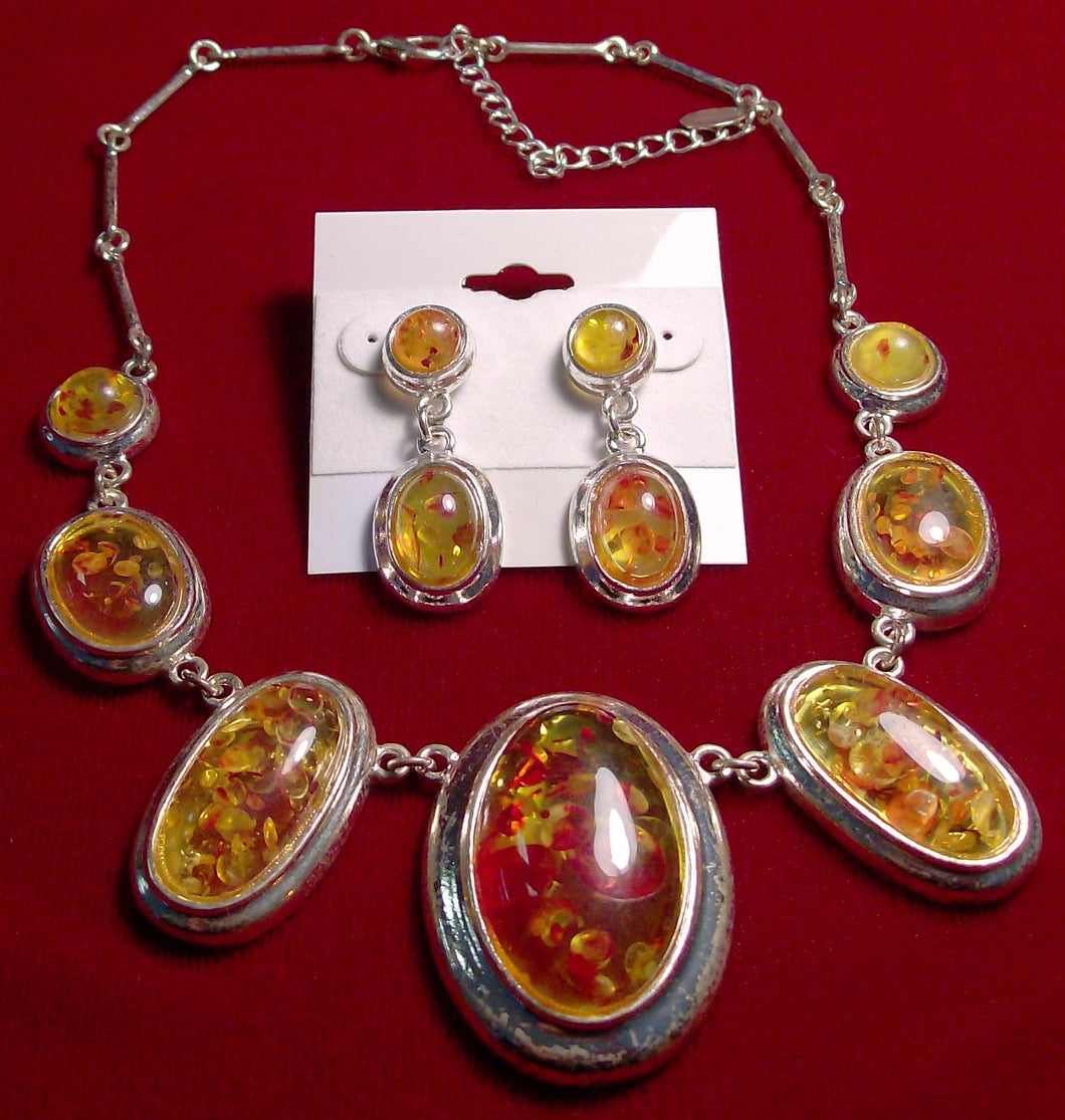 Fashion Amber Statement Necklace and Earring Set