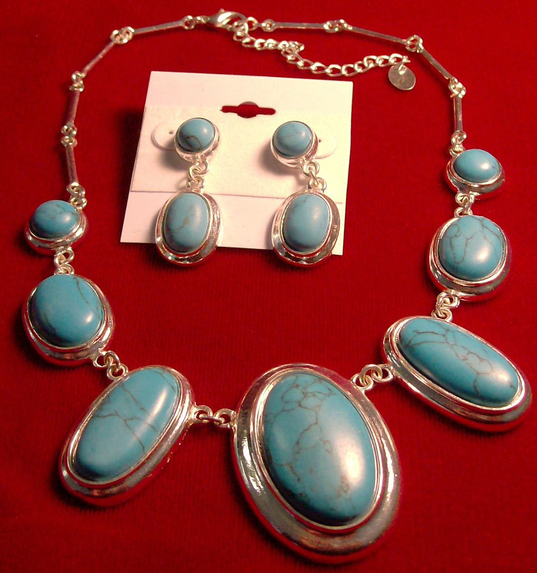 Fashion Turquoise Statement Necklace and Earring Set