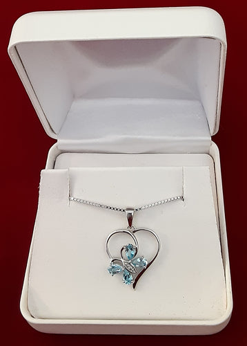 Blue Topaz Butterfly heart necklace