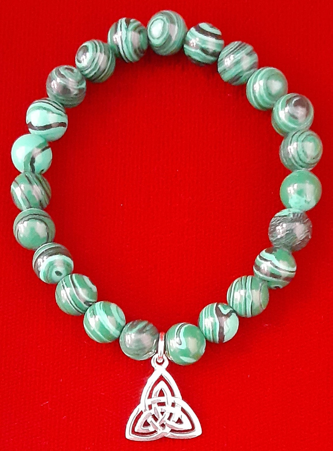 Malachite Stone Bead Trinity Charm Bracelet